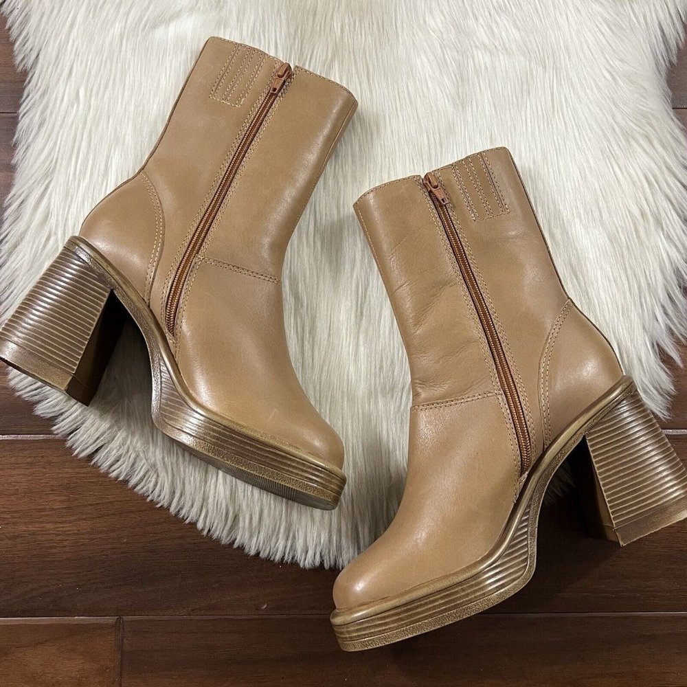 Steve Madden Tan Leather Platform Heeled Boots 7.5 - Picture 2 of 15